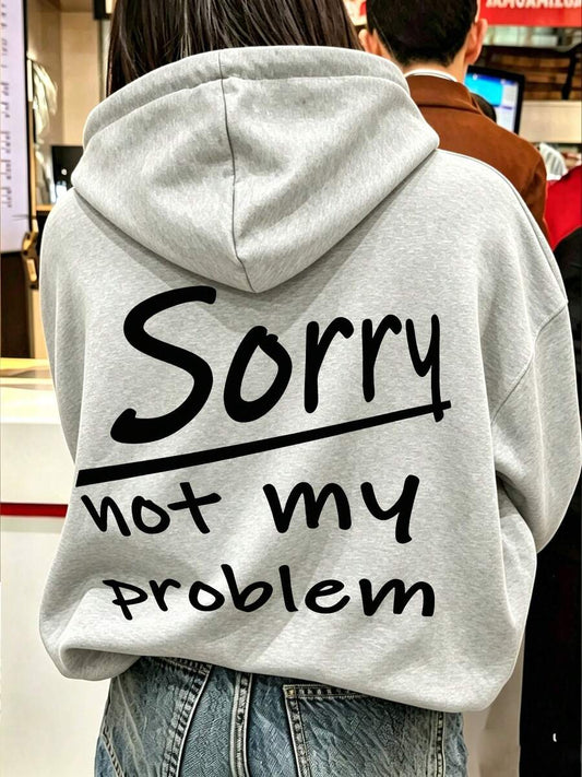 SHEIN هودي نسائي فضفاض بطباعة شعار على الظهر وأكمام طويلة