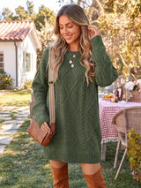 SHEIN Acelitt فستان بلون أخضر زيتوني محبوك بنقشة بارزة وأكتاف منسدلة