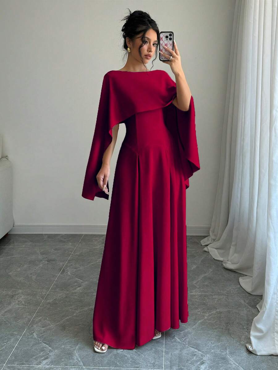 SHEIN Privé فستان نسائي أنيق كاجوال بدون أكمام ، متناسق تصميم مساء ماكسي ، بورجوندي