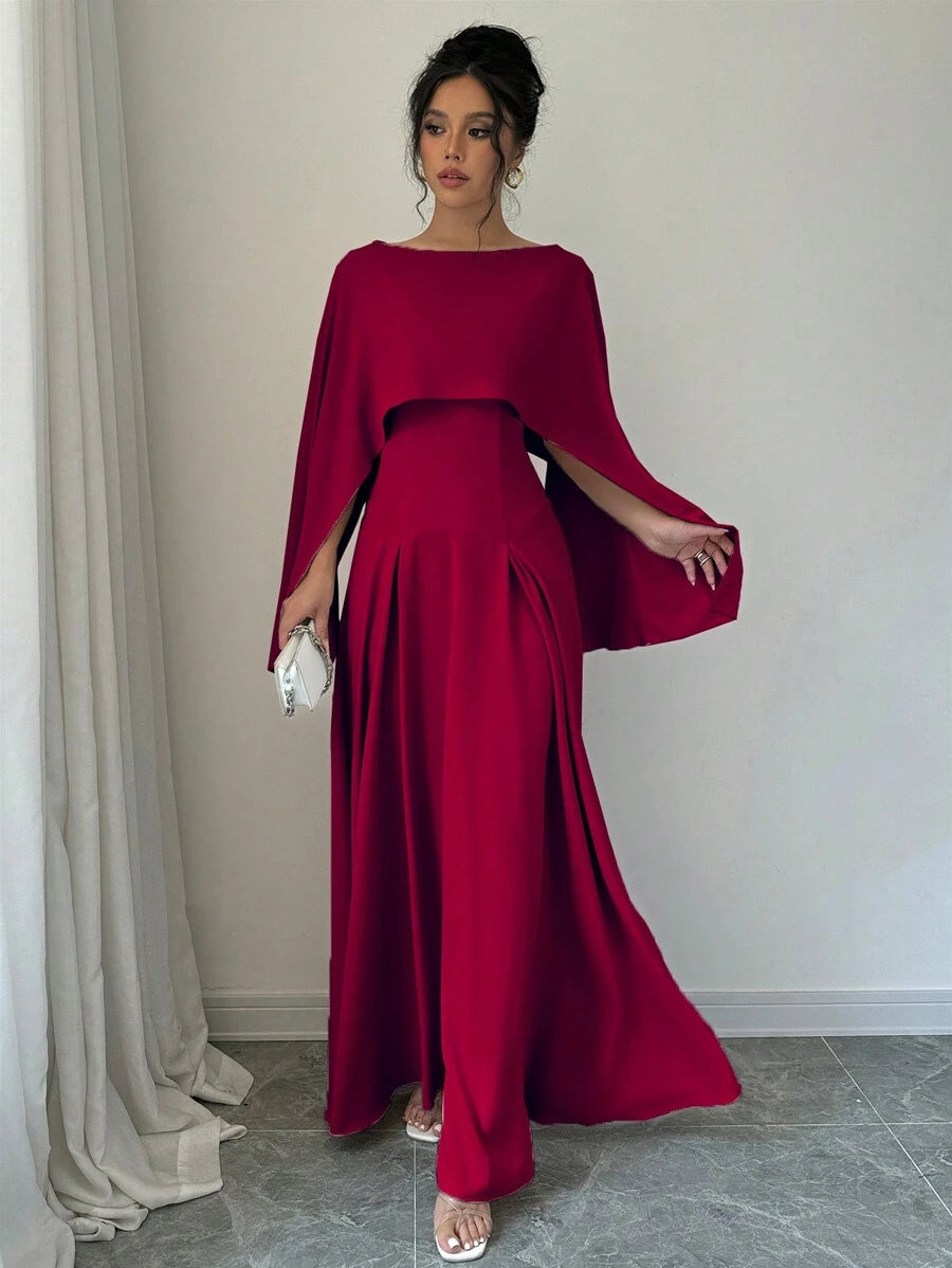 SHEIN Privé فستان نسائي أنيق كاجوال بدون أكمام ، متناسق تصميم مساء ماكسي ، بورجوندي