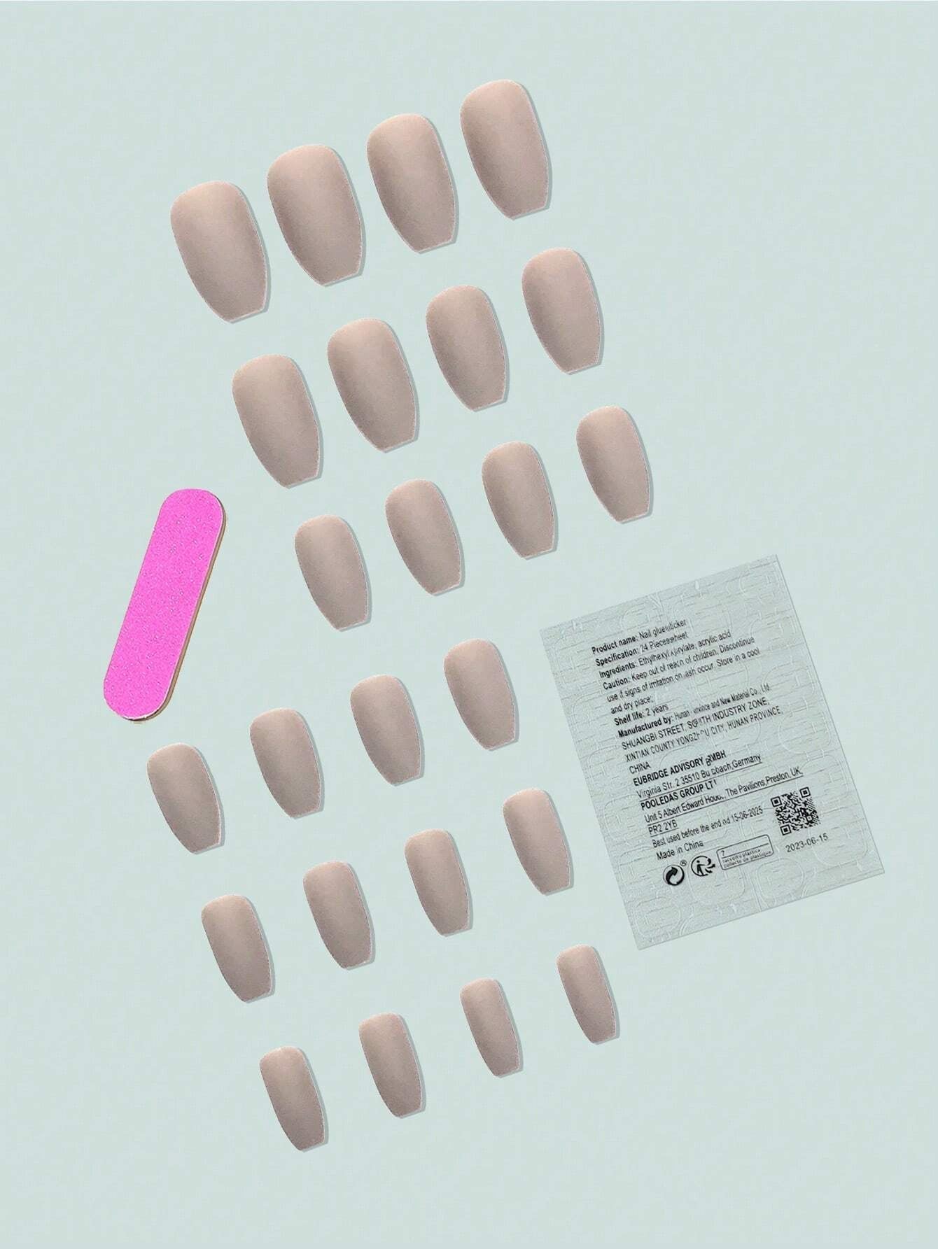 24Pcs/Set Medium Long Almond-Shaped Matte Solid Color Full Cover False Nails for Women and Girls