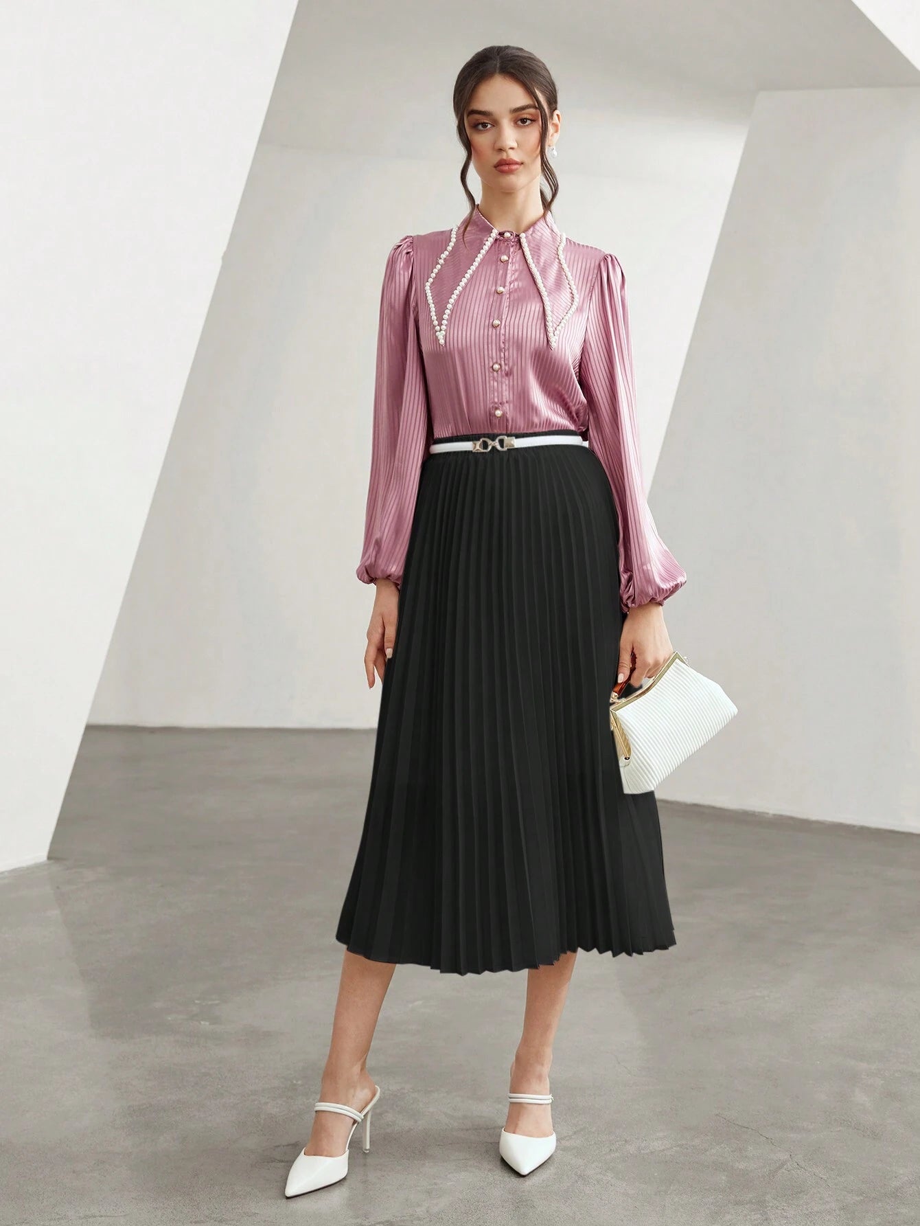 Mulvari Women'S Elastic Waist Pleated Skirt