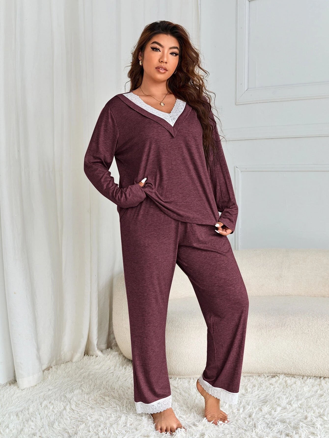 Plus Contrast Lace PJ Set