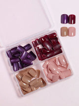 4 Colors (96 Pcs) Square Shape Press Nails Medium Size False Nails Brown Series Fake Nails Acrylic Faux Gloss Design Nails Full Coverage Nails for Women and Girls as Gifts