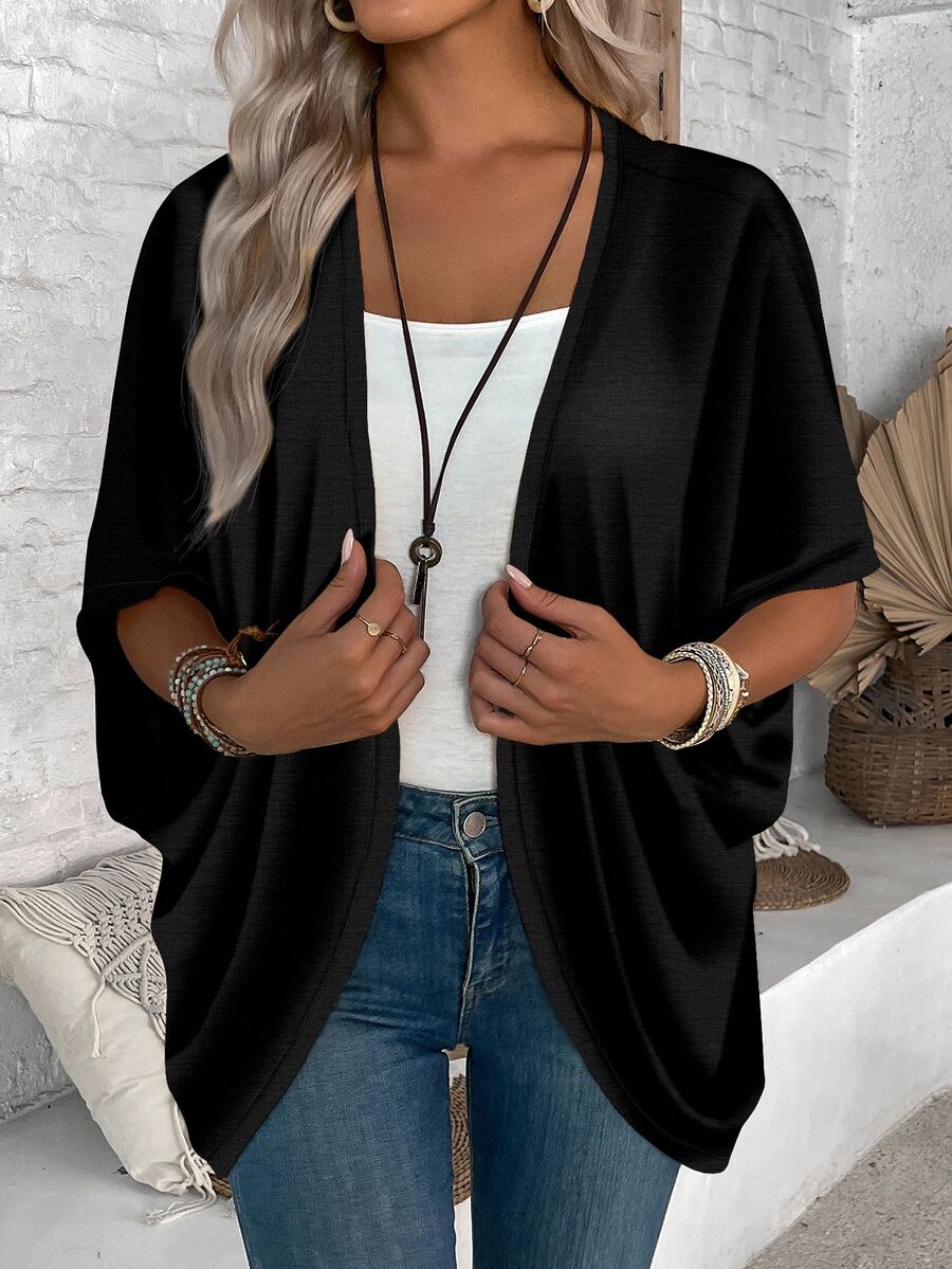 SHEIN EMERY ROSE كارديجان نسائي أسود خفيف بأكمام قصيرة