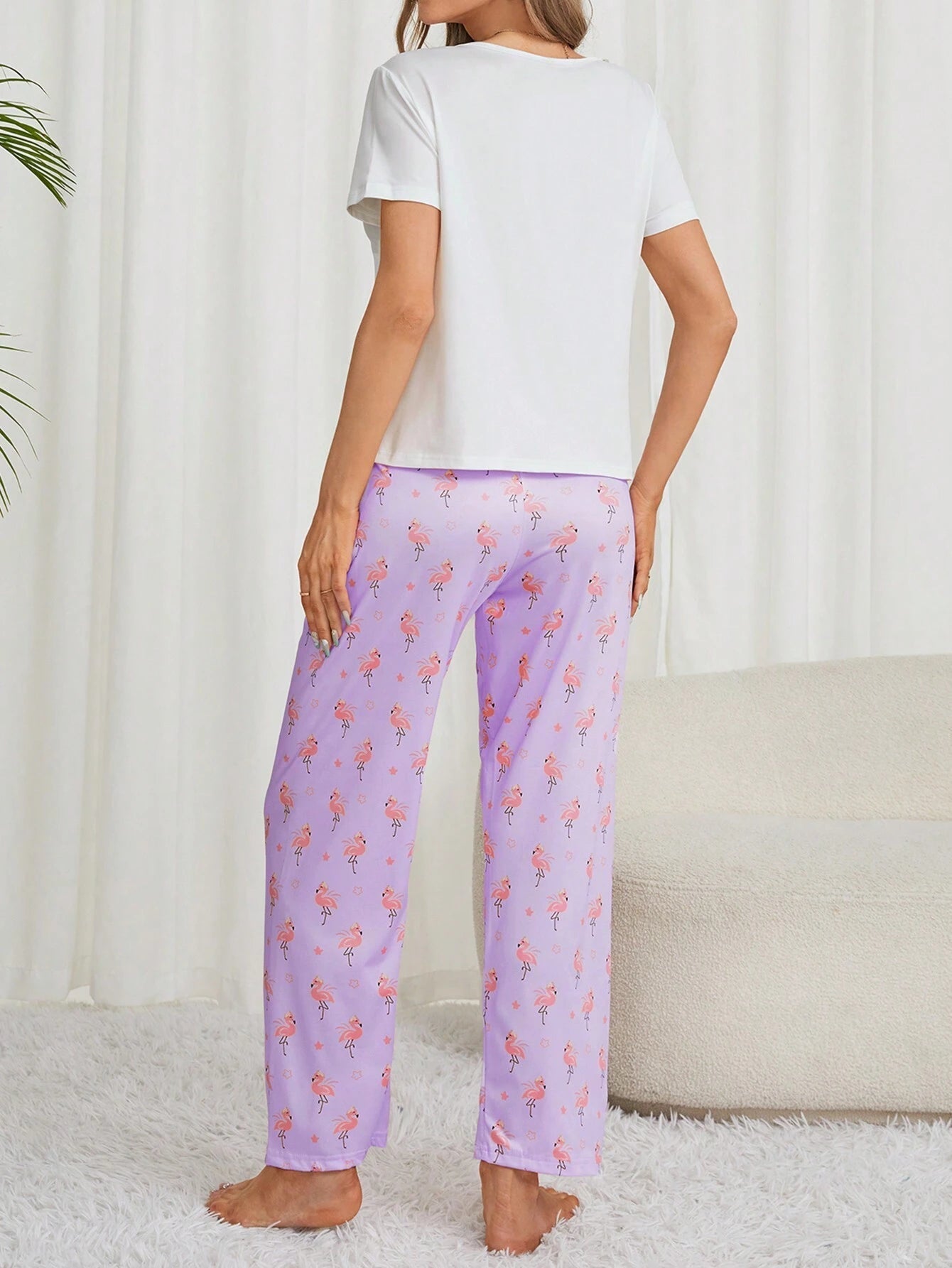 Ladies' Flamingo Print Pajama Set