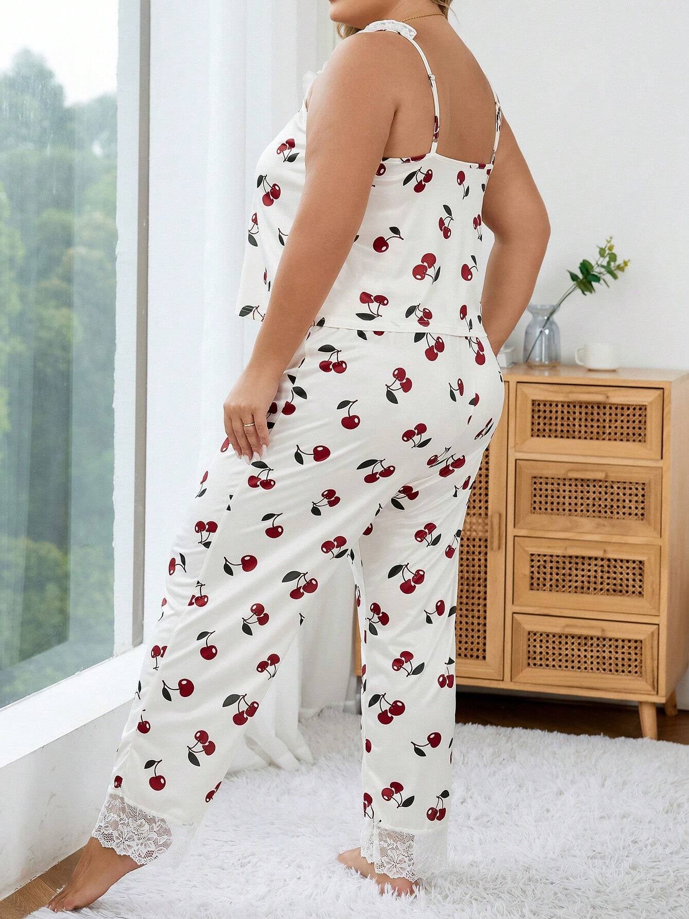 Plus Size Cherry Printed Pajama Set