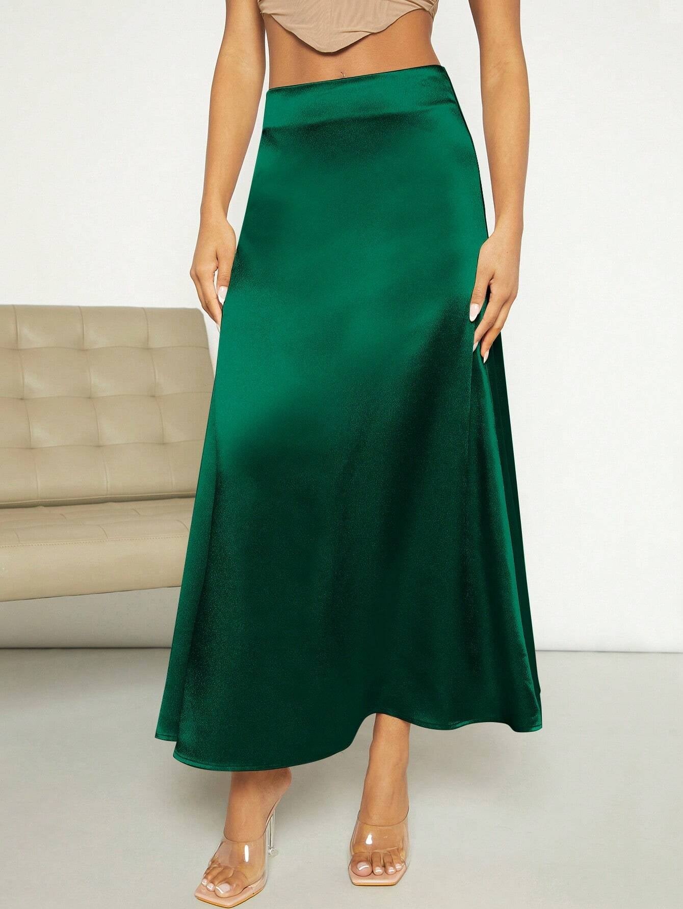 Privé High Waist Satin A-Line Skirt