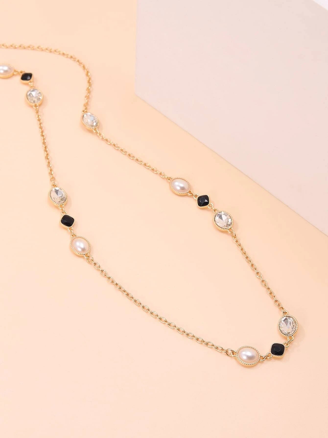 Rhinestone & Faux Pearl Decor Necklace