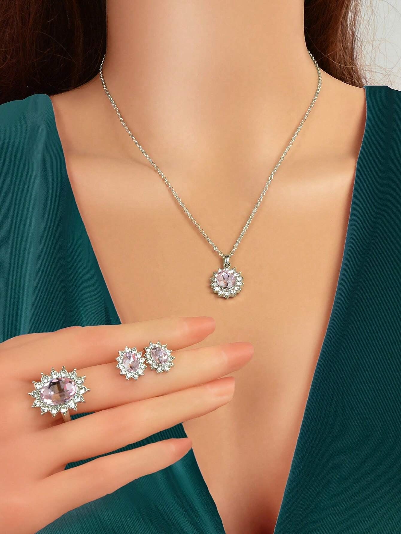 3Pcs/Set Glamorous Cubic Zirconia Water-Drop Decor Jewelry Set for Women for Daily Decoration