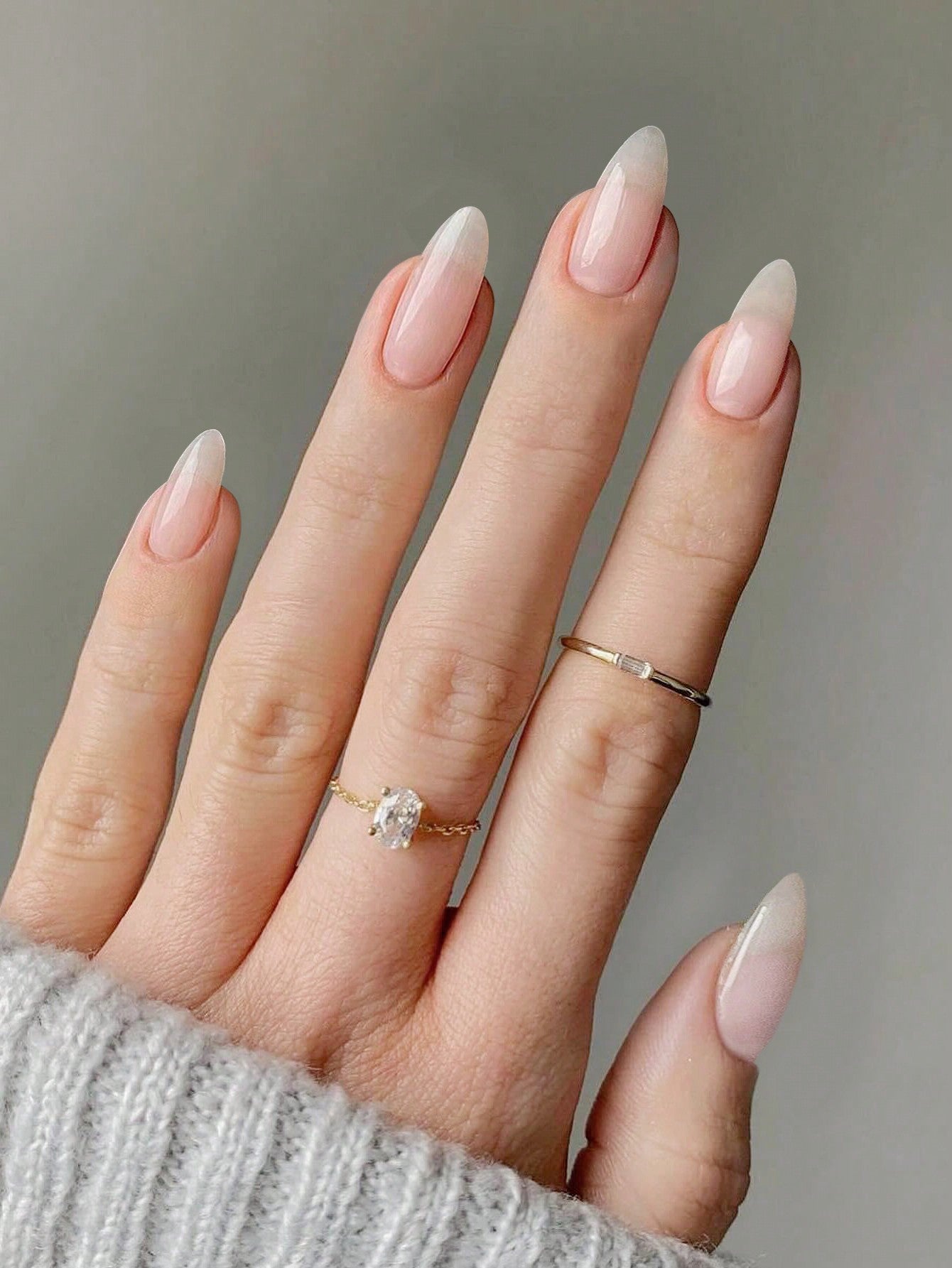 24Pcs Waterdrop Shape False Nails, Milky White/Clear + Pointy Almond Shape + Jelly Glue + Nail File