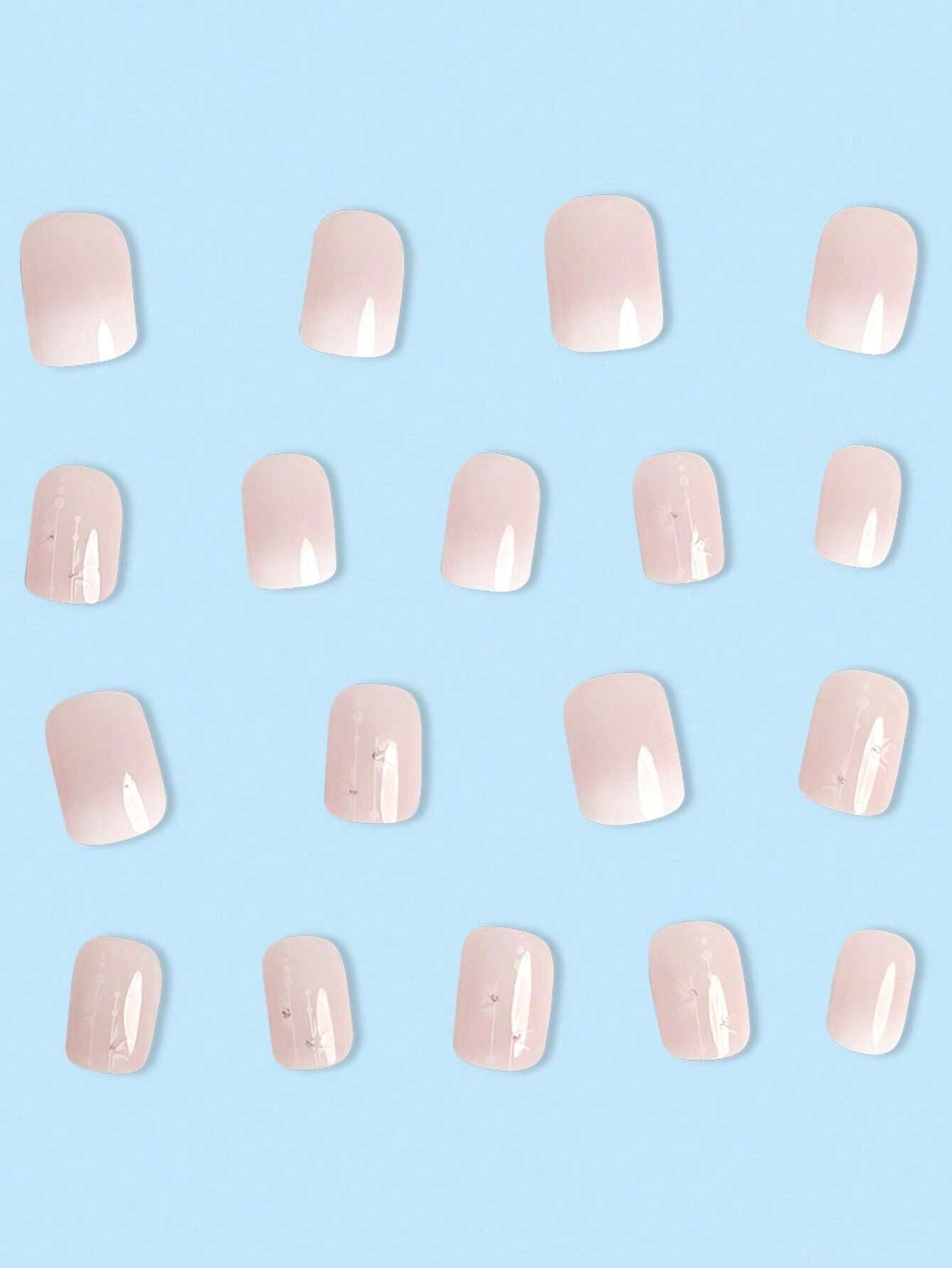 Upgrade Your Look with 24Pcs Short Style Square Shape Gradient Floral Pattern Jelly Pink False Nails, Perfect for Parties or Daily Wear