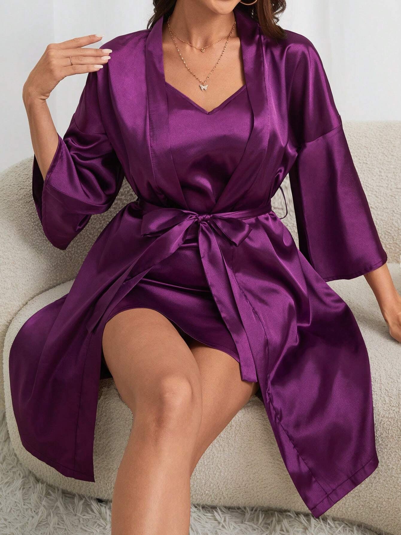 Women'S Satin Robe and Nightgown Homewear Set