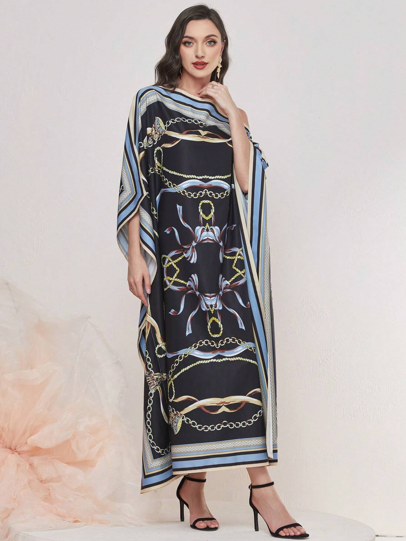 Najma Chain Print Bat-Wing Sleeve Kaftan