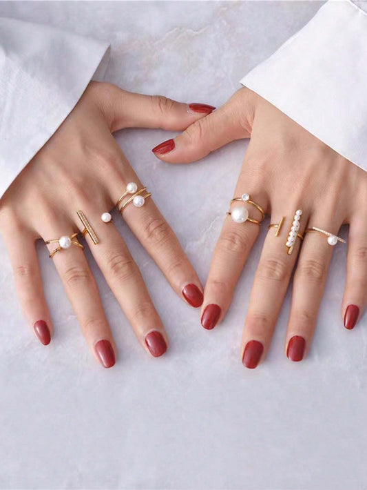 SHEIN قطع حلقات مزينة بلؤلؤ اصطناعي