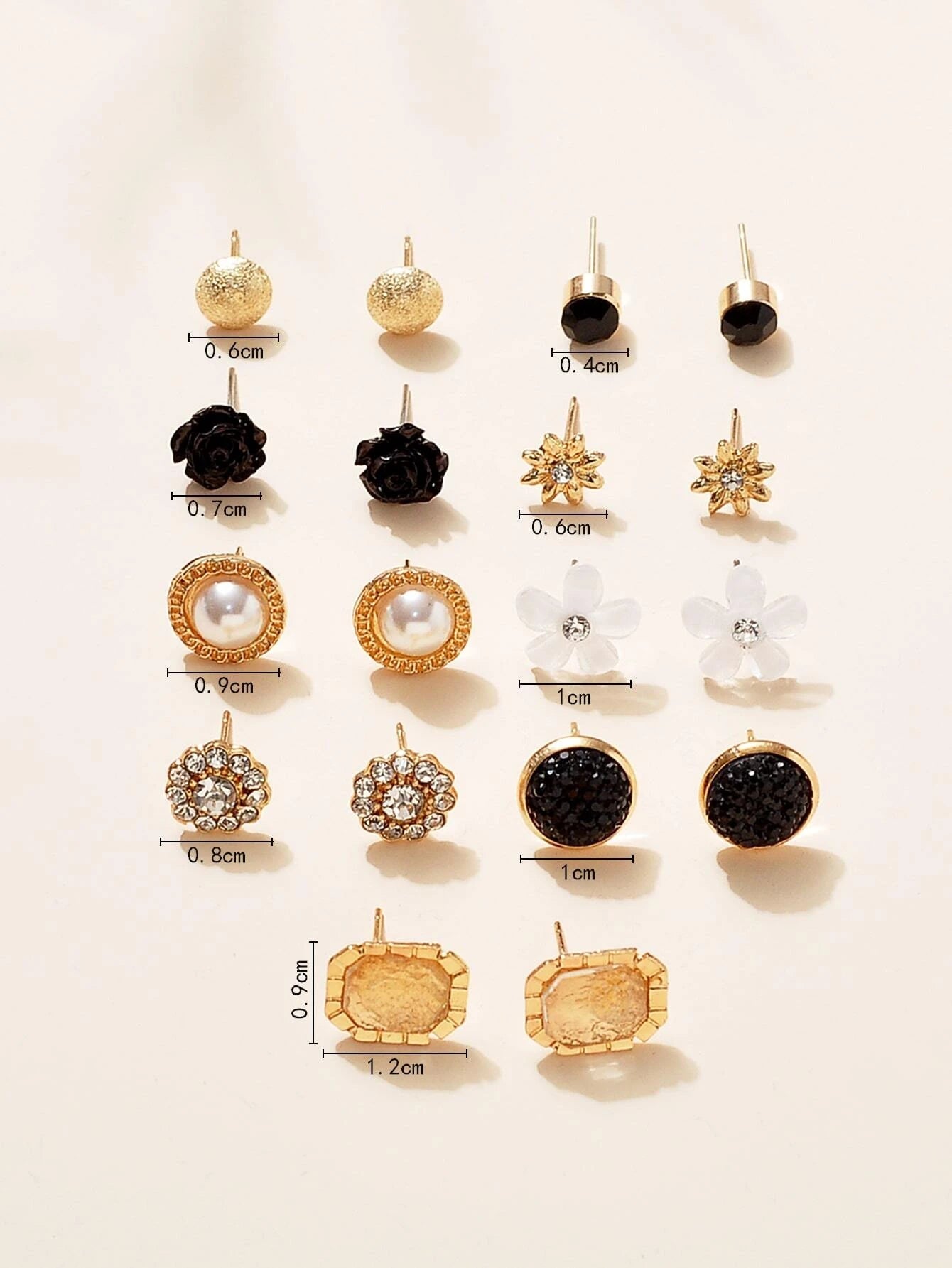 9Pairs/Set Rhinestone & Flower Decor Stud Earrings