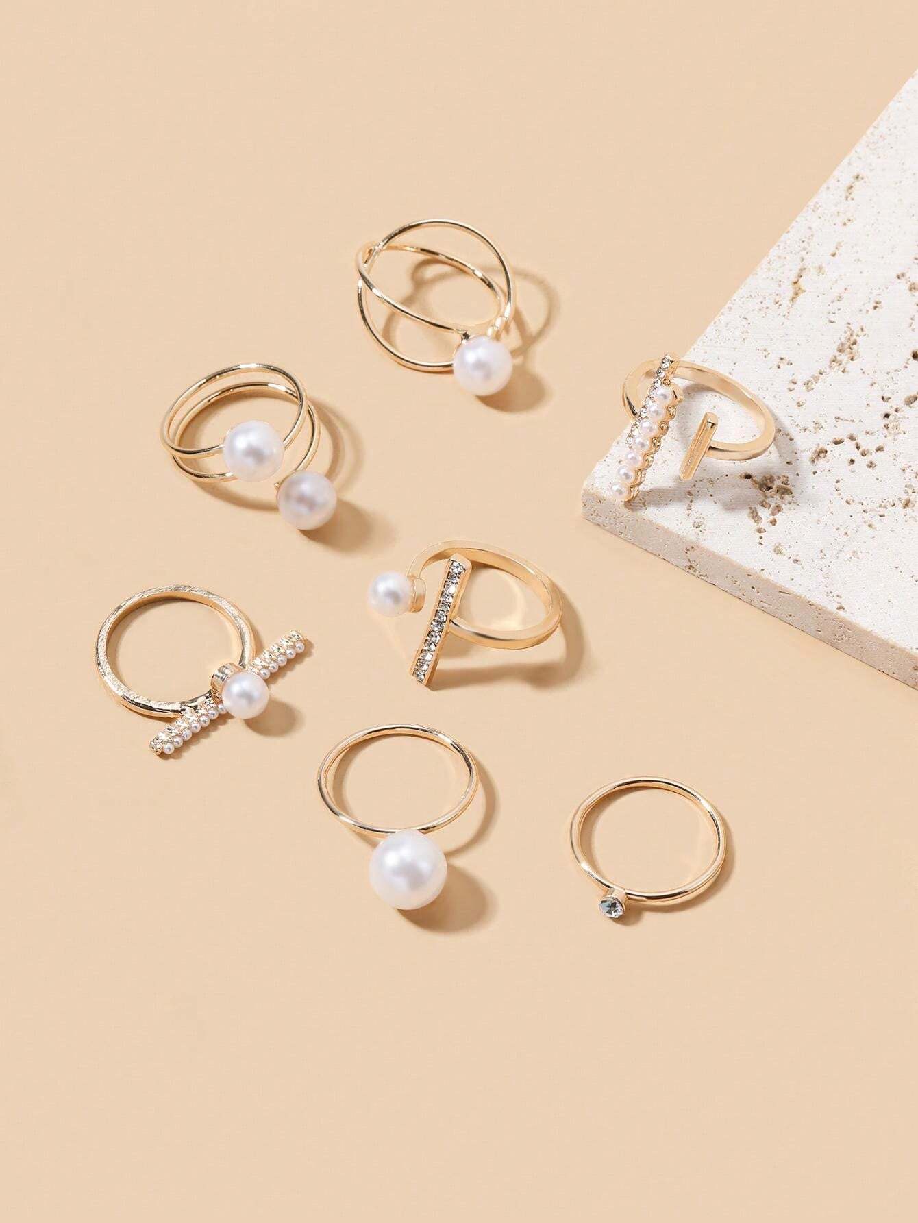 SHEIN قطع حلقات مزينة بلؤلؤ اصطناعي