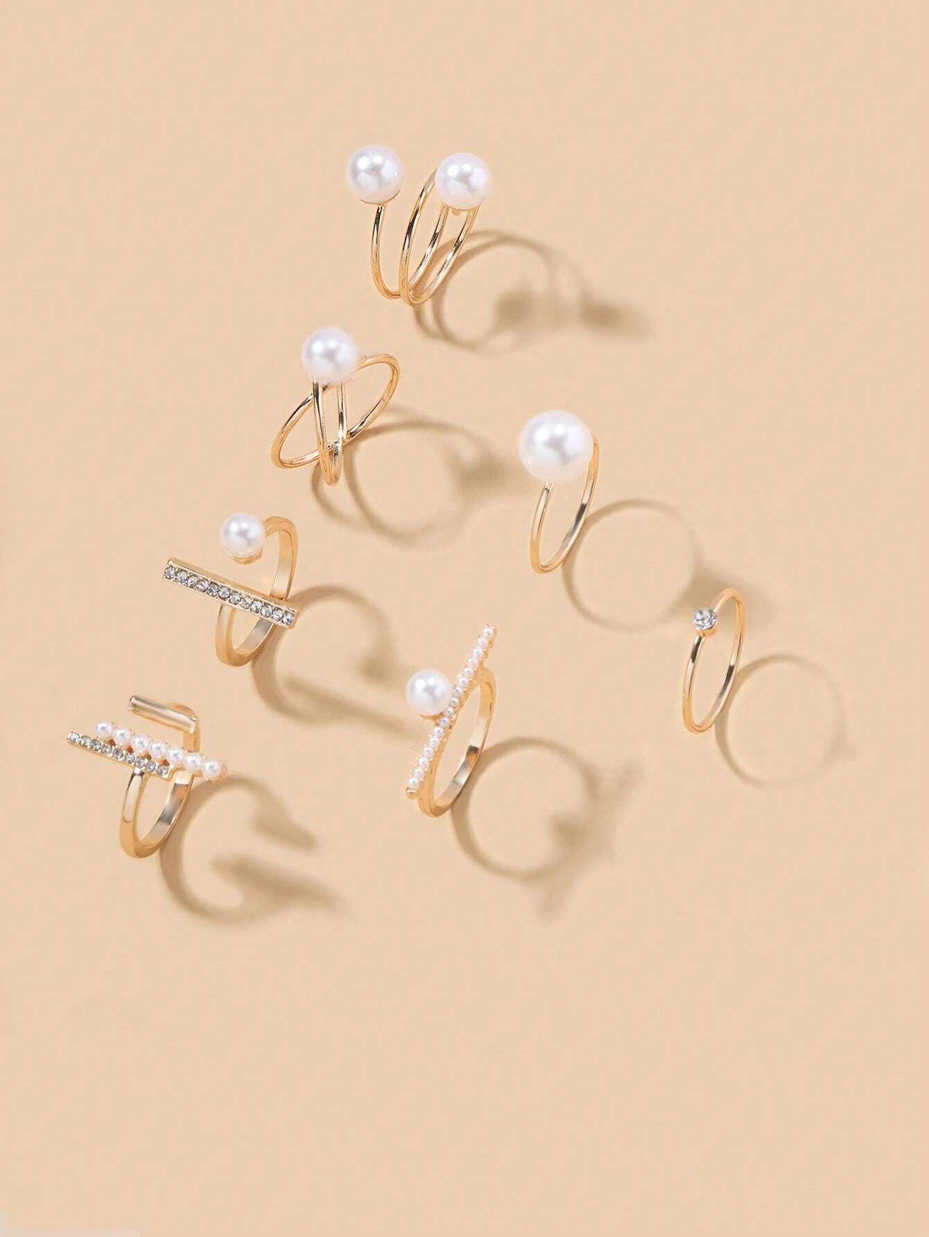 SHEIN قطع حلقات مزينة بلؤلؤ اصطناعي