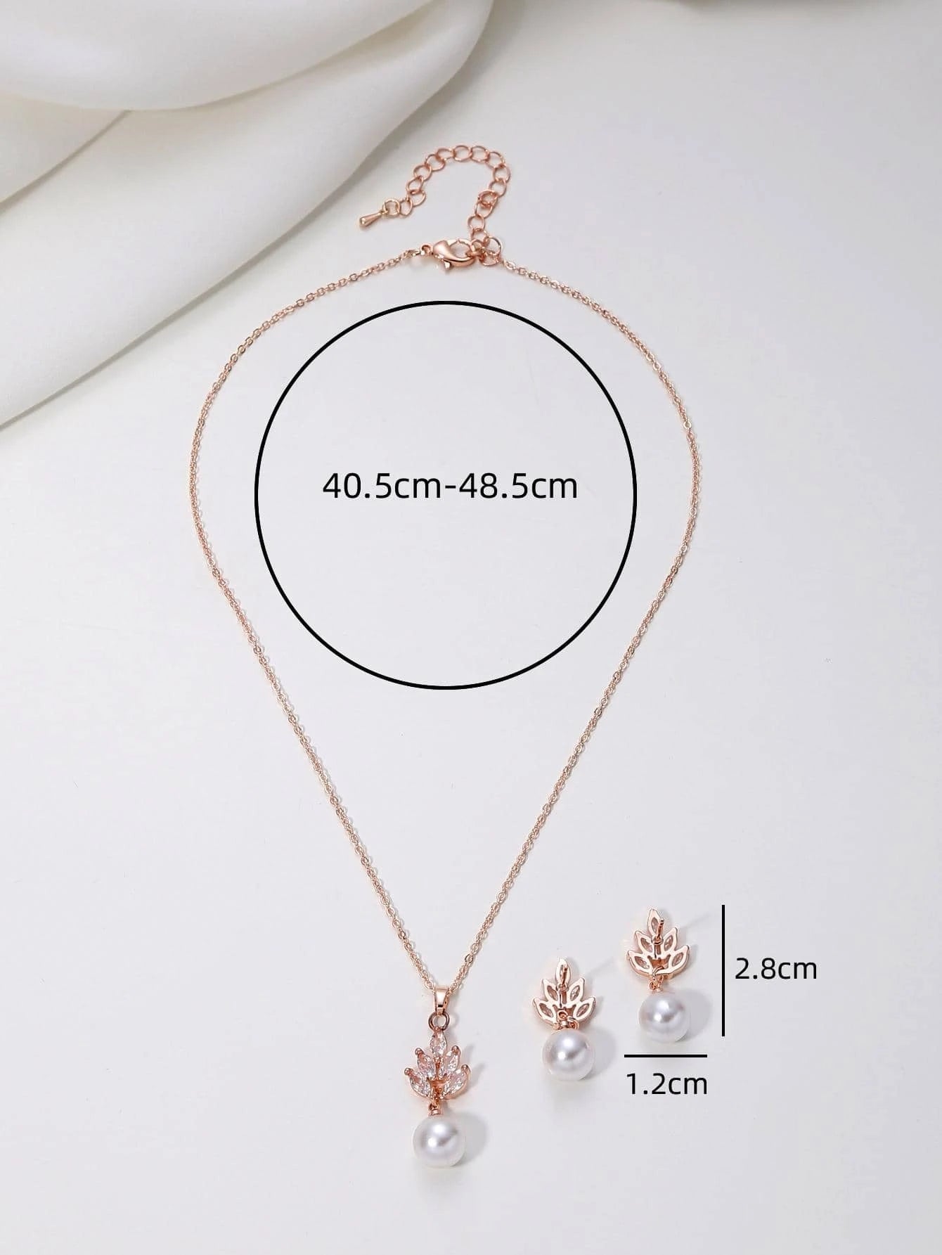 3Pcs Cubic Zirconia & Faux Pearl Decor Necklace & Earrings