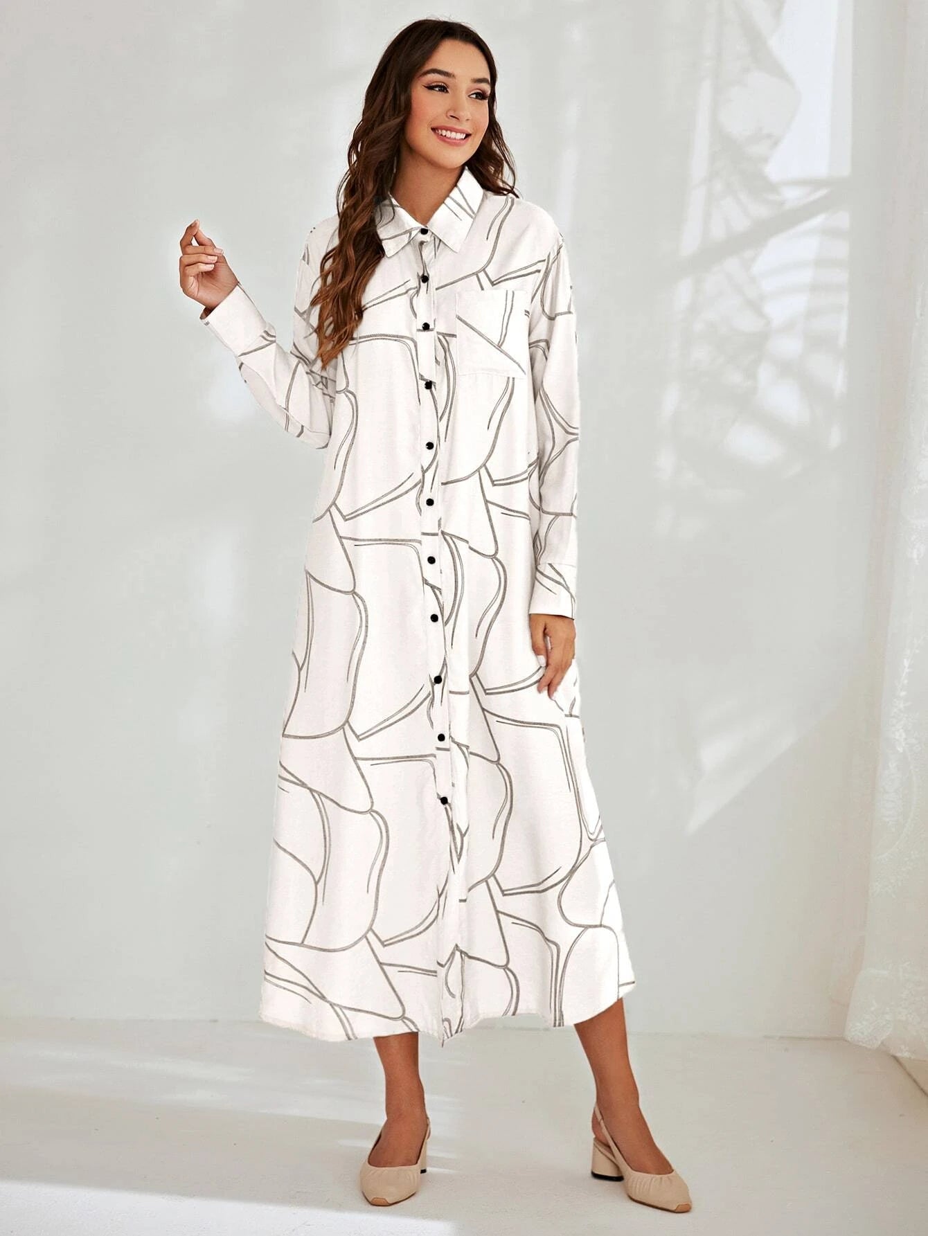 Mulvari Full Print Patchwork Pocket Shirt Dress