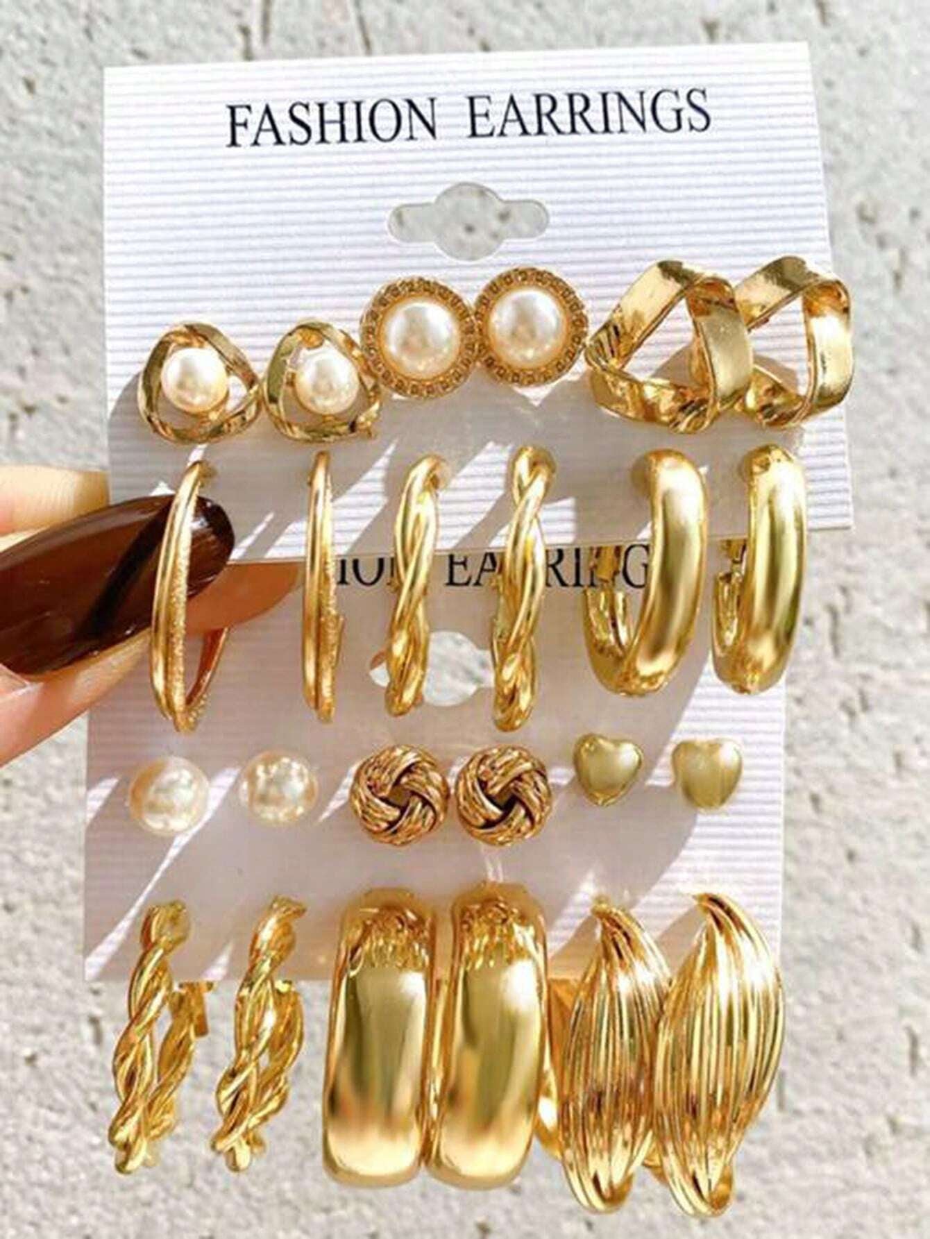 24Pcs Simple Rhinestone Faux Pearl Earrings with Metallic Geometric Design for Women, Perfect for Vacation, Dating, Gifts and Daily Wear