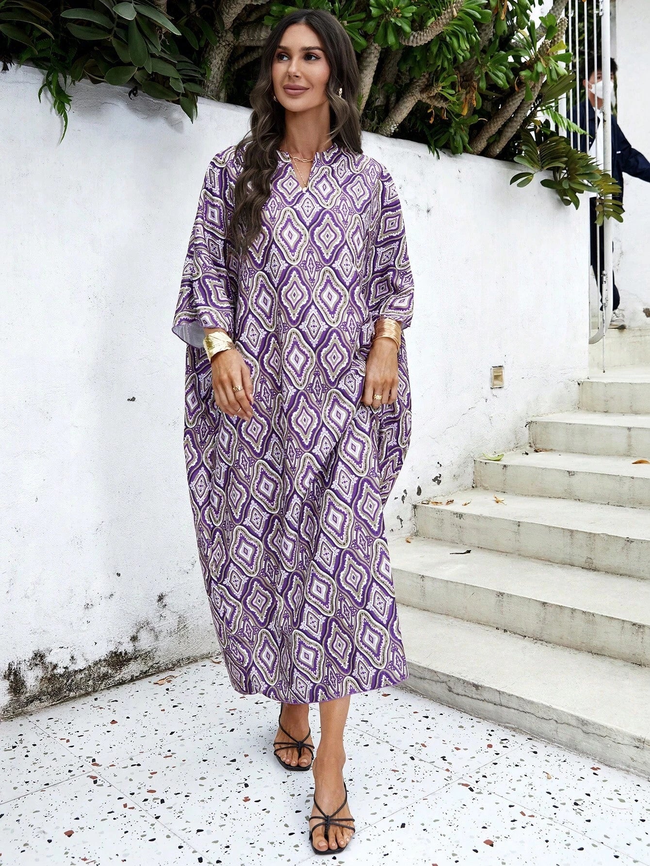 Najma Women'S Loose Turkish Long Shirt with Geometric Pattern