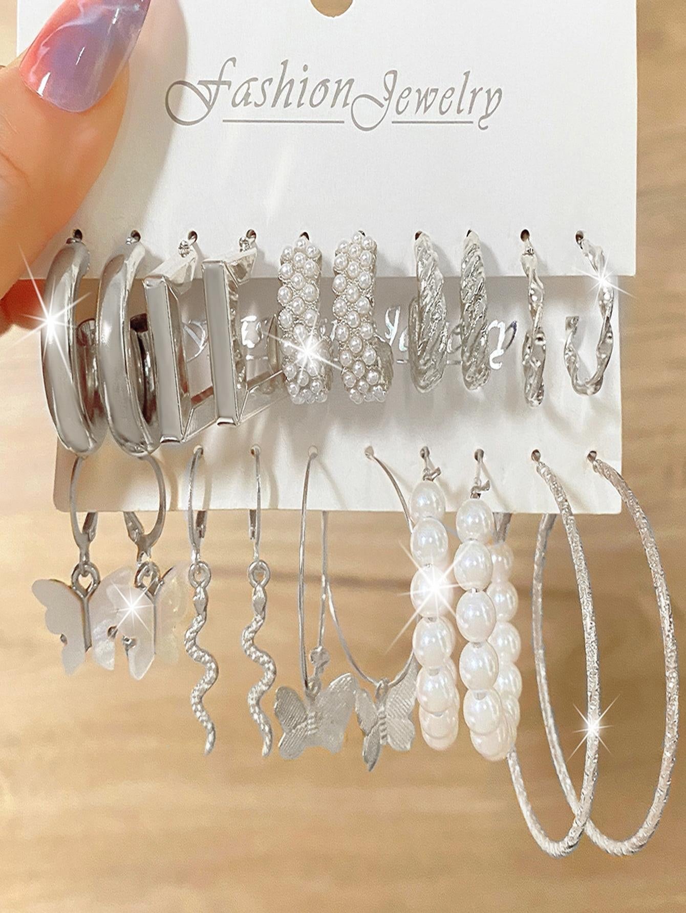 10Pairs Butterfly & Faux Pearl Decor Earrings