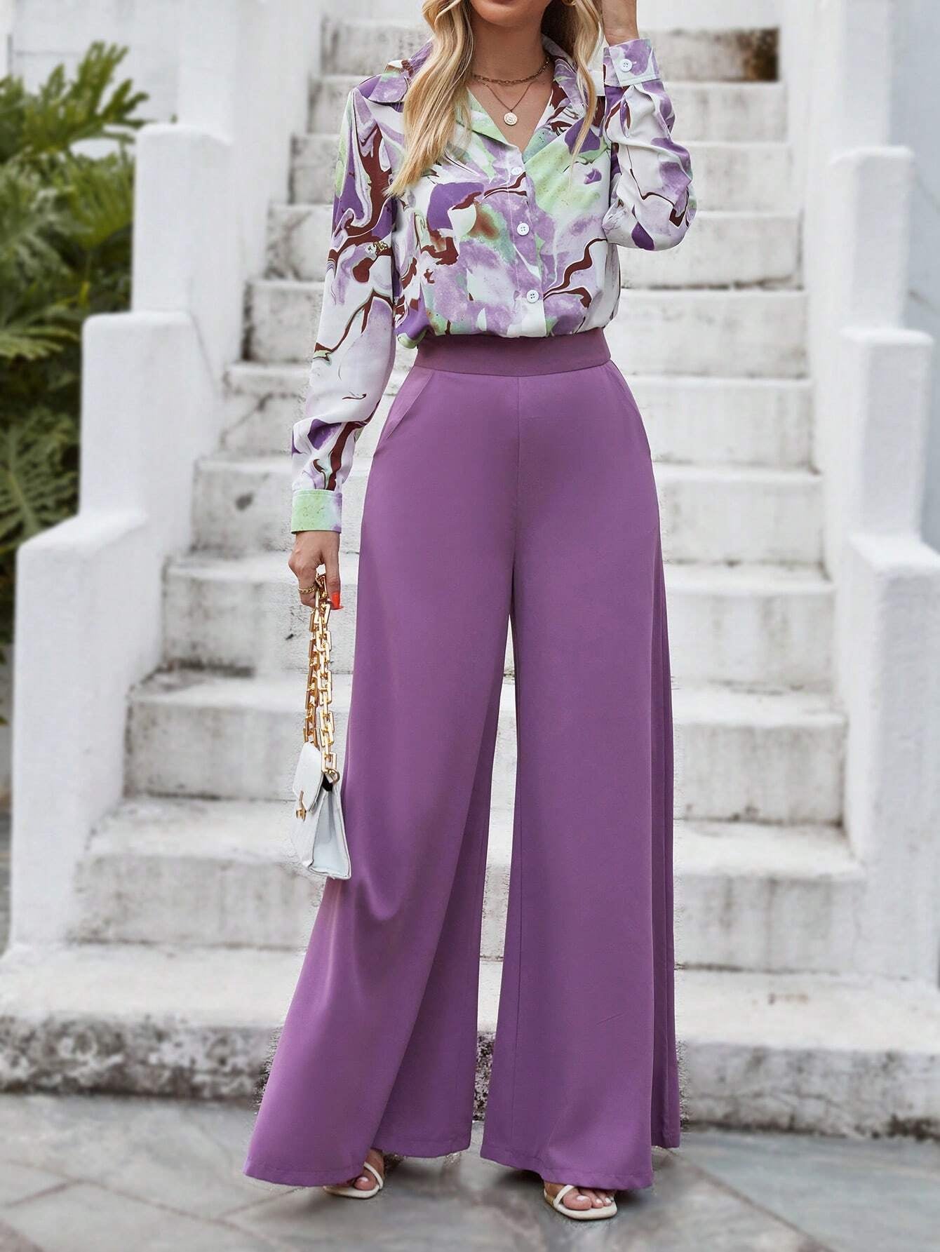 Privé Graphic Print Shirt & Wide Leg Pants