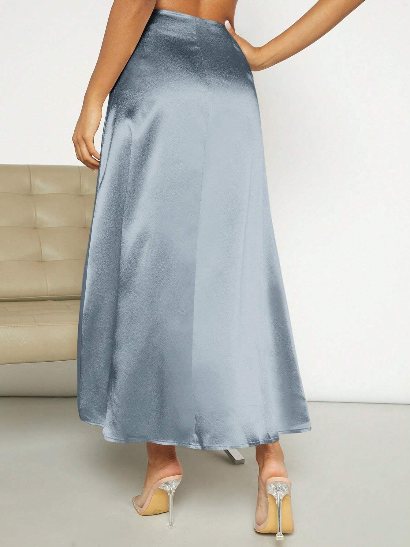 Privé High Waist Satin A-Line Skirt