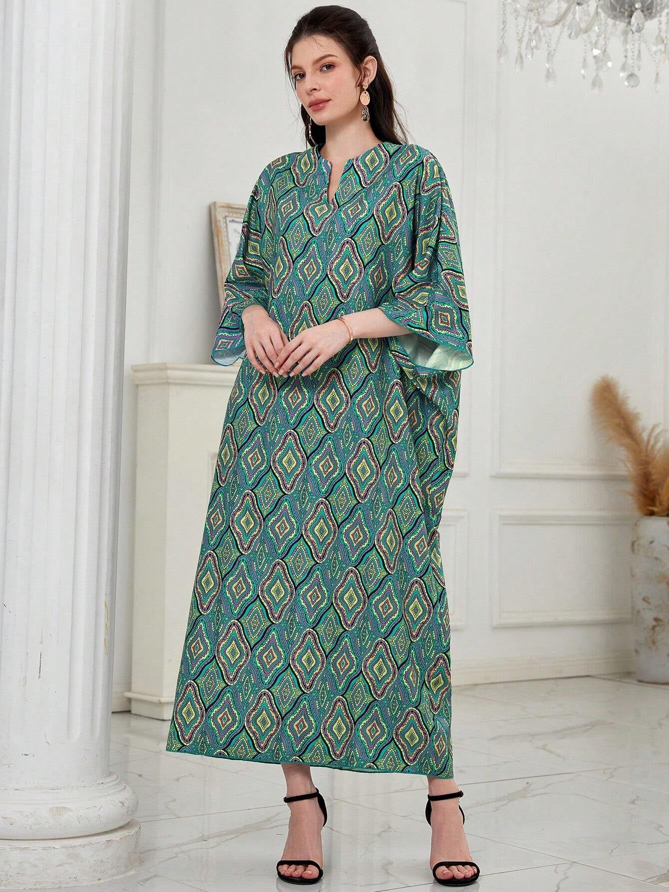 Najma Women'S Loose Turkish Long Shirt with Geometric Pattern