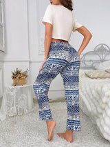 Ladies' Pajama Set with Letter Print Short Sleeve Top and Pants