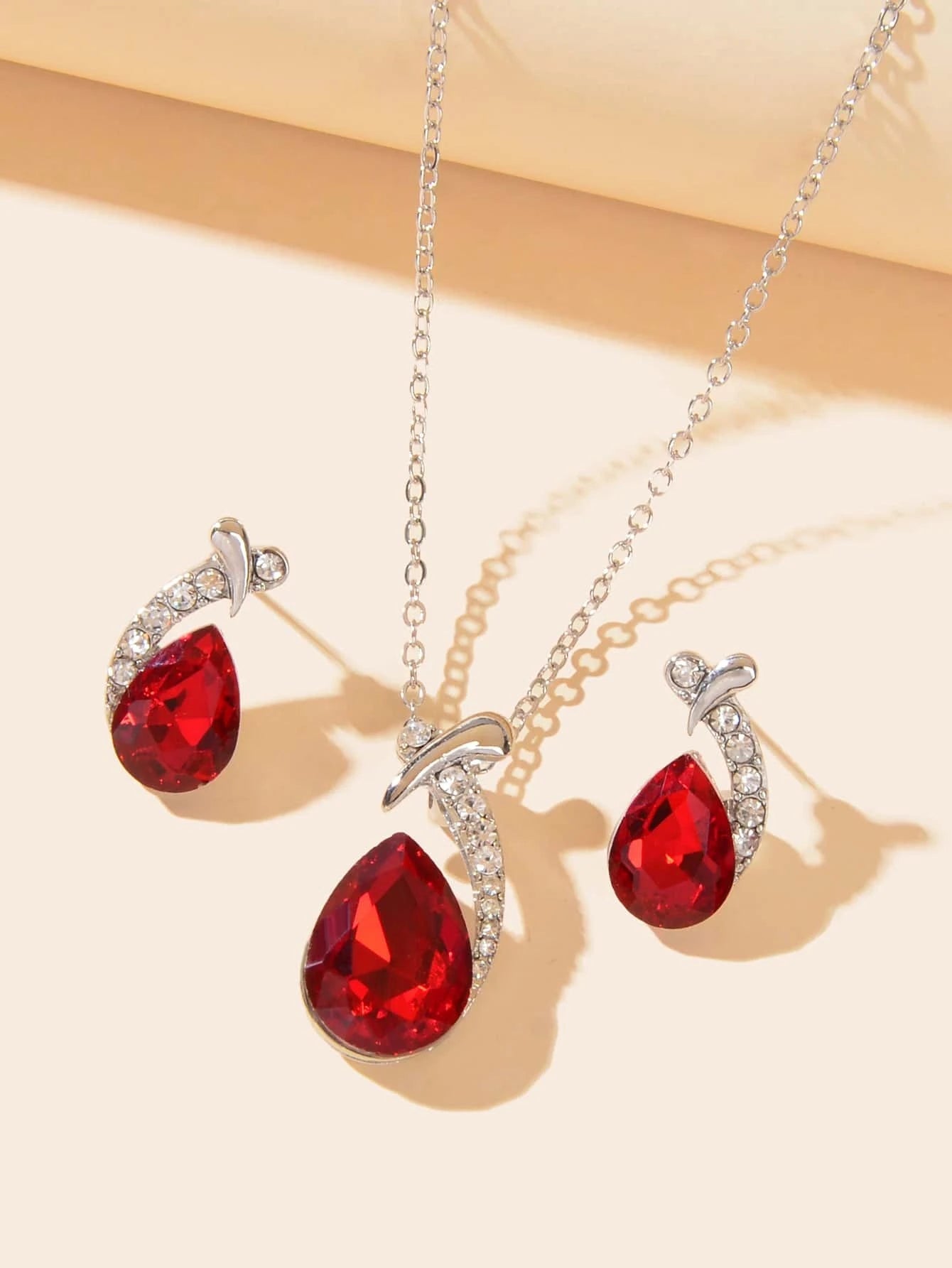 3Pcs/Set Glamorous Cubic Zirconia Water-Drop Decor Jewelry Set for Women for Daily Decoration