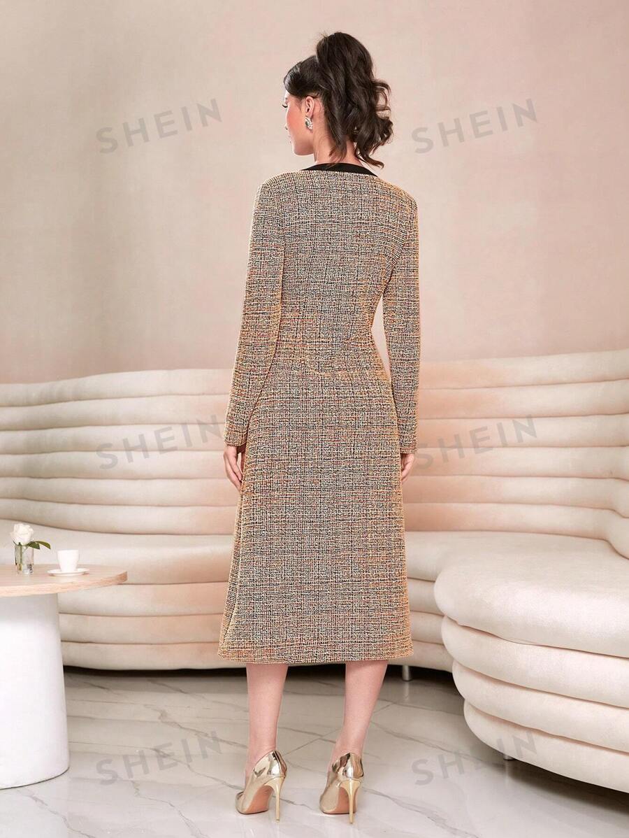 SHEIN Modely فستان ألوان متباينة أزرار أمامية