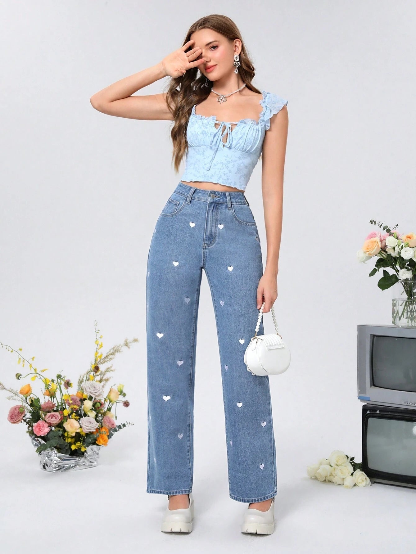 MOD Women'S Straight Leg Heart Print Jeans