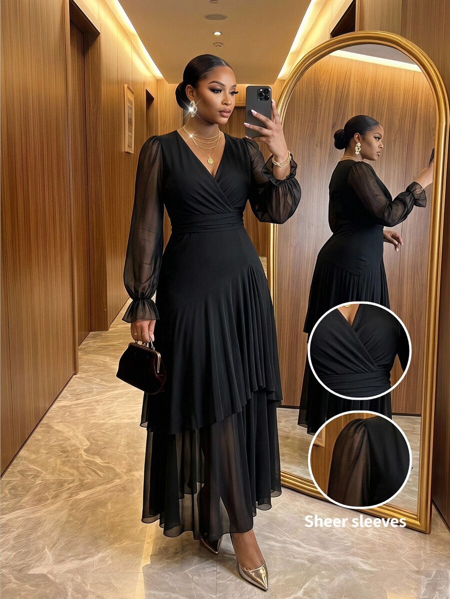 SHEIN Lady فستان أسود للمقاسات الكبيرة
