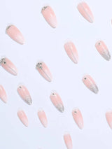 24Pcs/Set Ins Style Fresh Painted Almond Shape Full Coverage False Nails with a Set of Manicure Tools, Suitable for Women, Party, Dance and Daily Wear