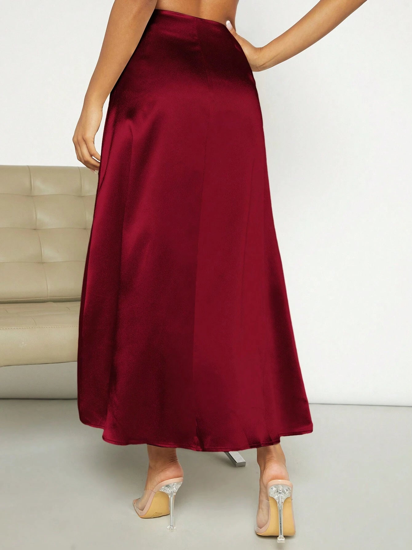 Privé High Waist Satin A-Line Skirt