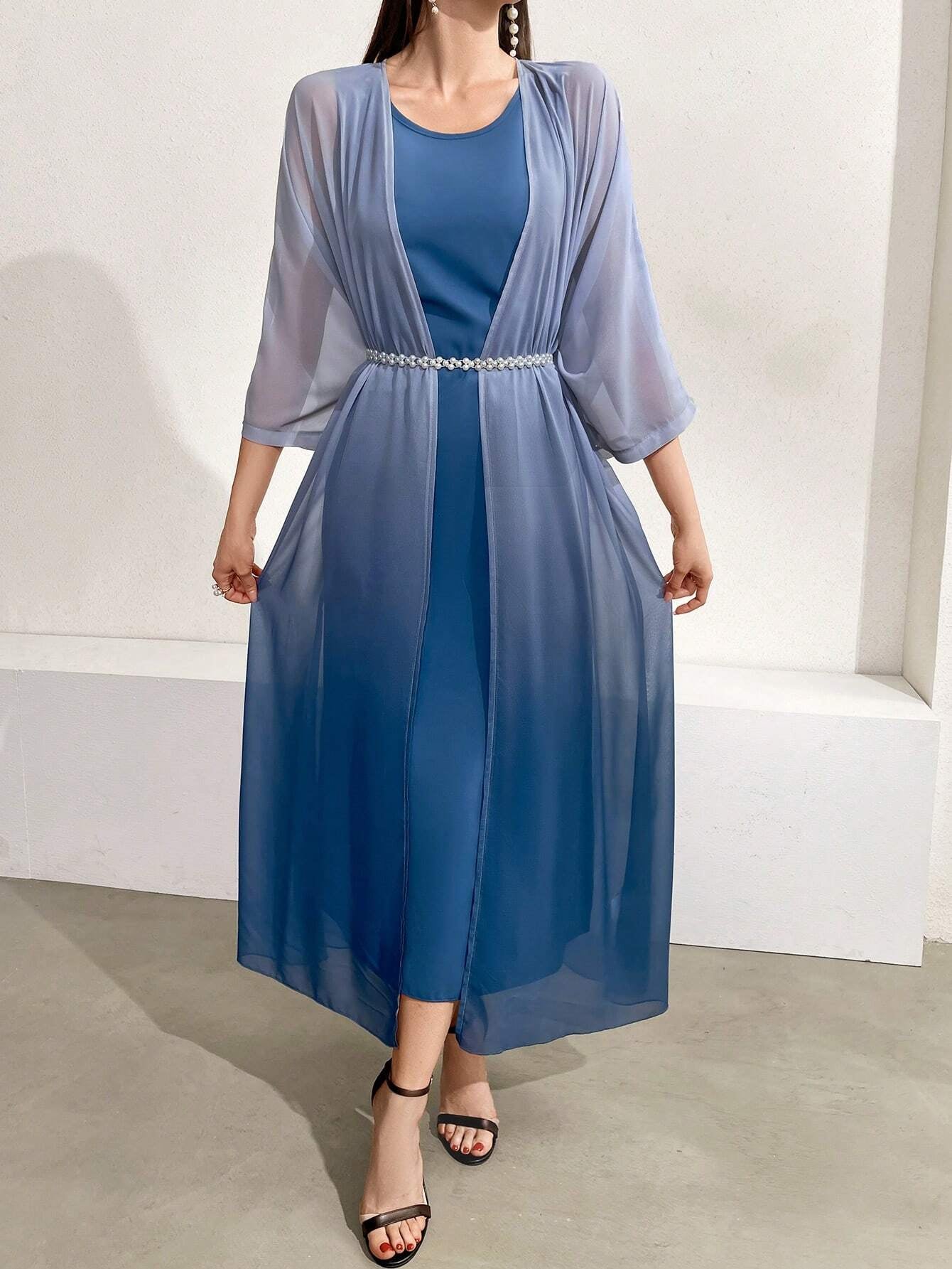 Modely Women'S 3/4 Sleeve Coat and Sleeveless Dress 2Pcs/Set