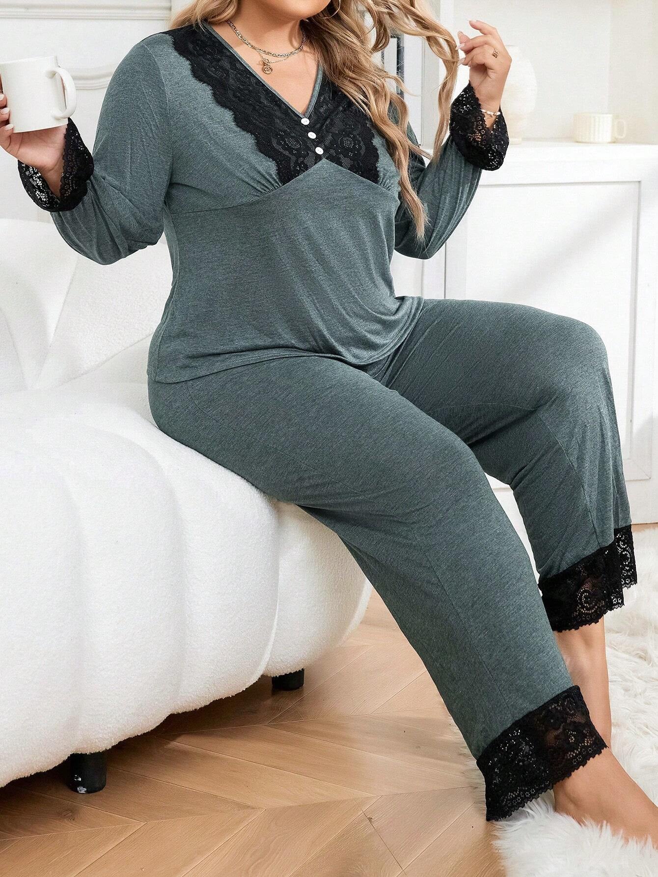 Plus Contrast Lace PJ Set