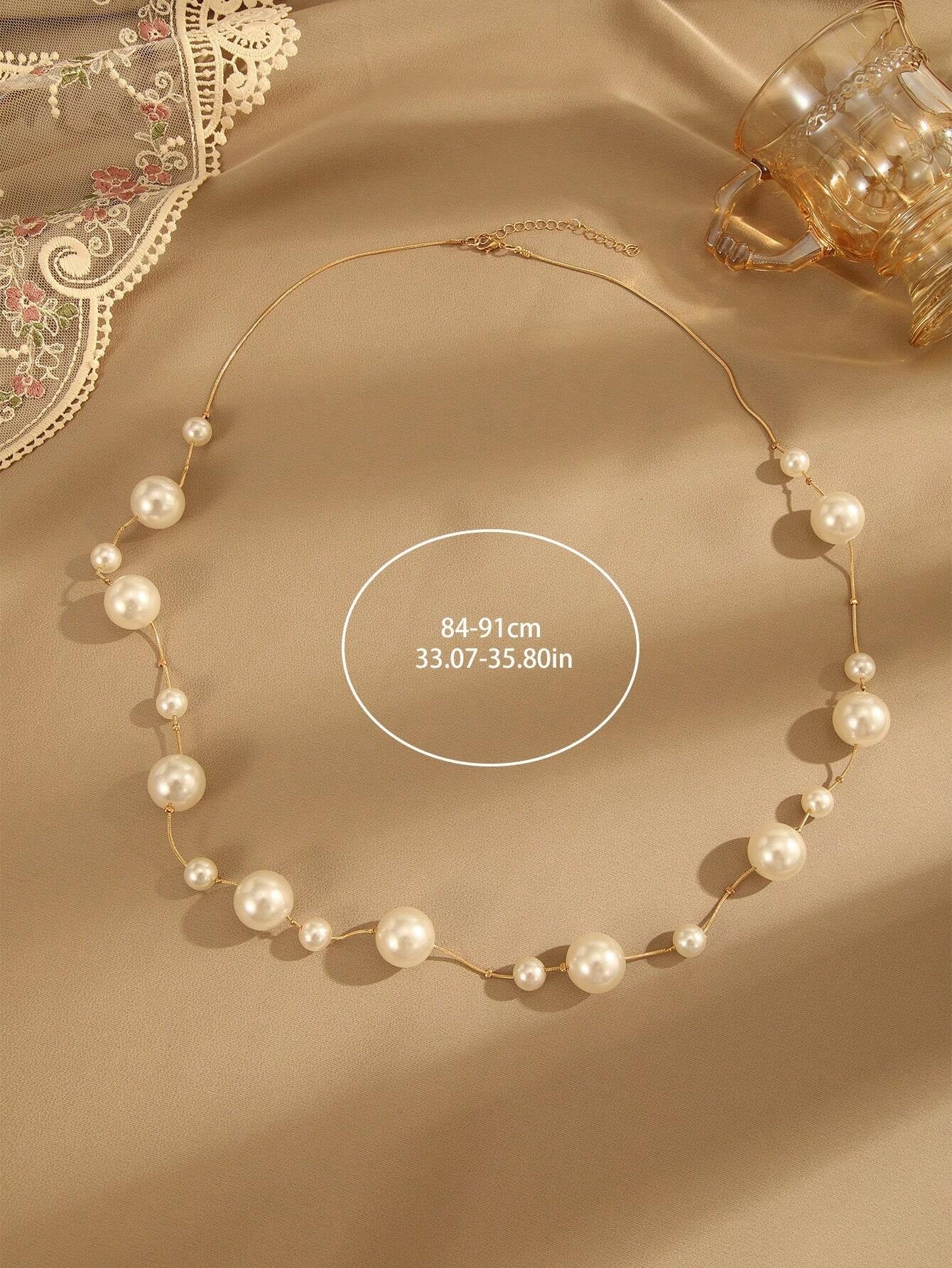 1Pc European and American Popular Long Faux Pearl Sweater Chain Necklace