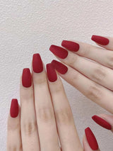 Instantly Upgrade Your Look with 24Pcs Short Coffin Red Matte Solid Fake Nail & 1Sheet Tape & 1Pc Nail File
