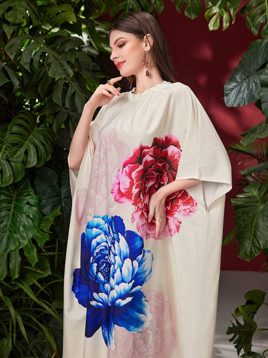 Najma Floral Printed Batwing Sleeve Dress