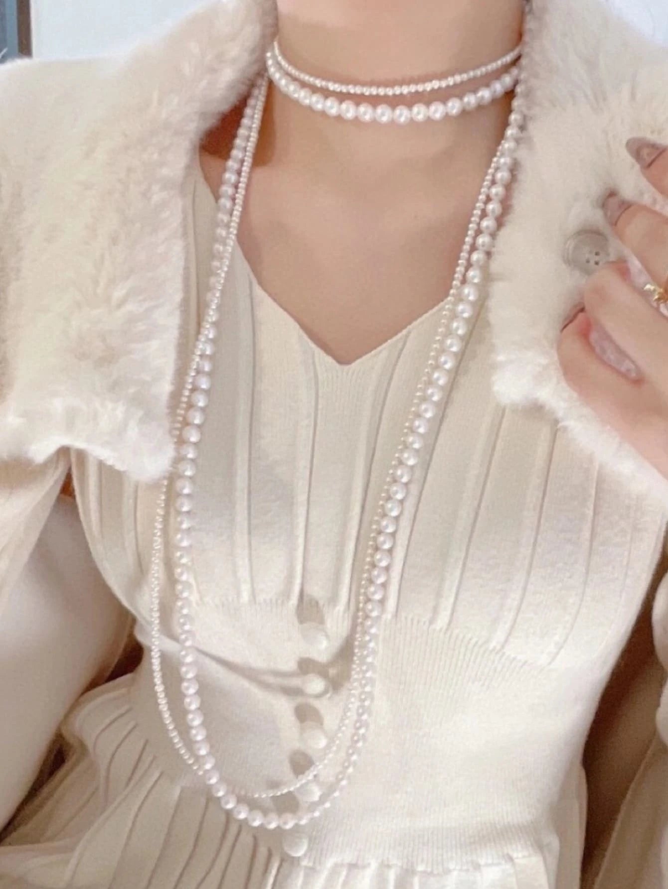 1 Light Luxury Fashion Long Artificial Faux Pearl Ladies Necklace Double Stacked Spring Summer Sweater Chain Accessories