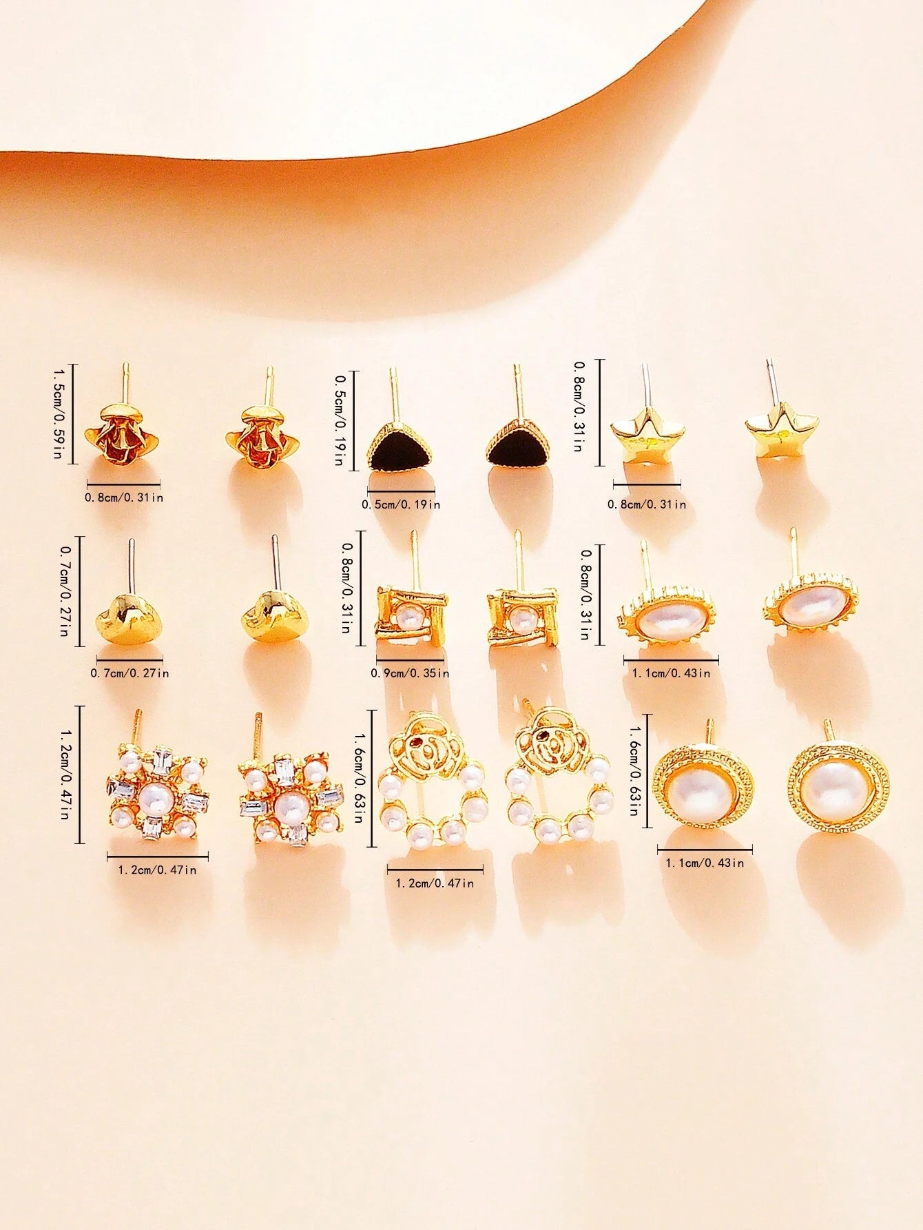 9Pairs/Set Rhinestone & Flower Decor Stud Earrings