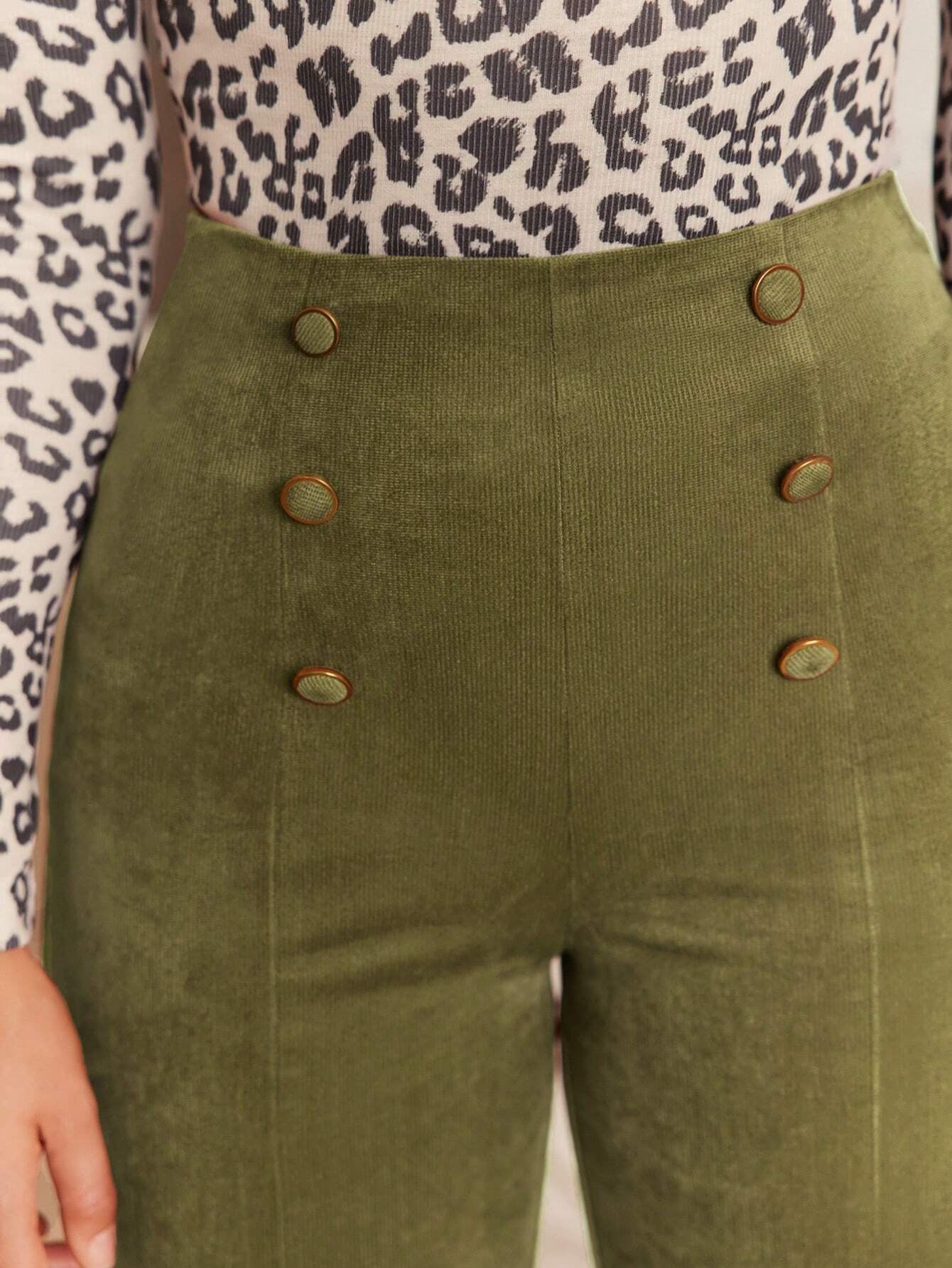 Frenchy High-Waisted Straight Leg Pants with Double Breasted Decoration