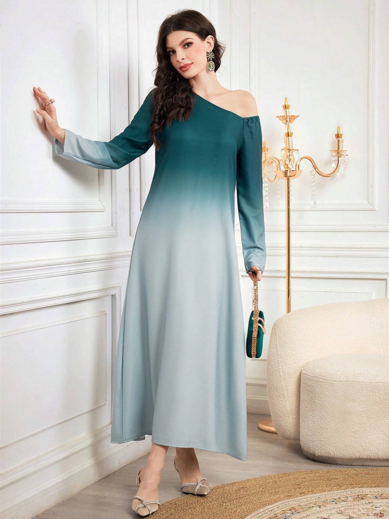 Modely Ombre Oblique Shoulder Women'S Dress