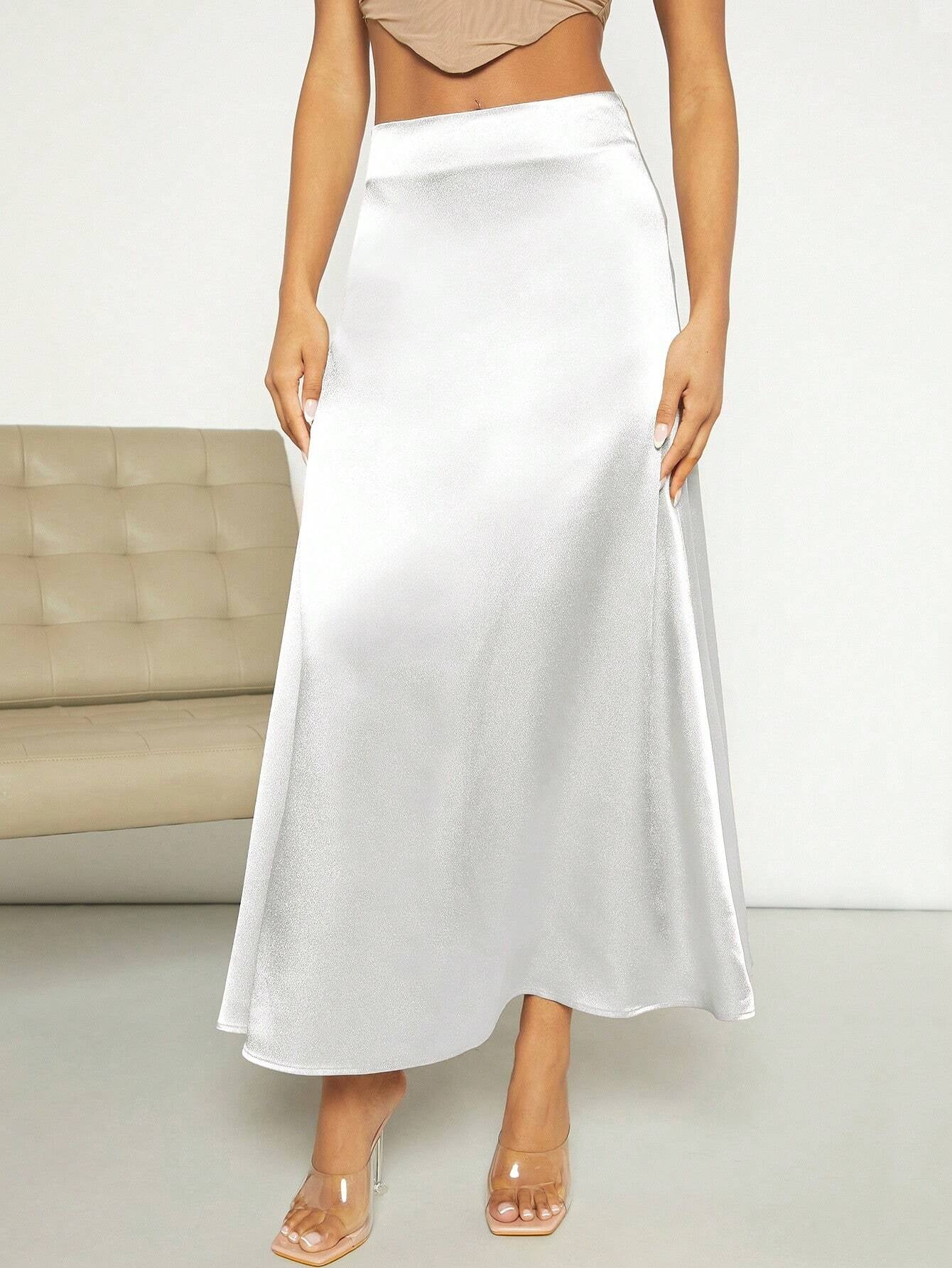 Privé High Waist Satin A-Line Skirt