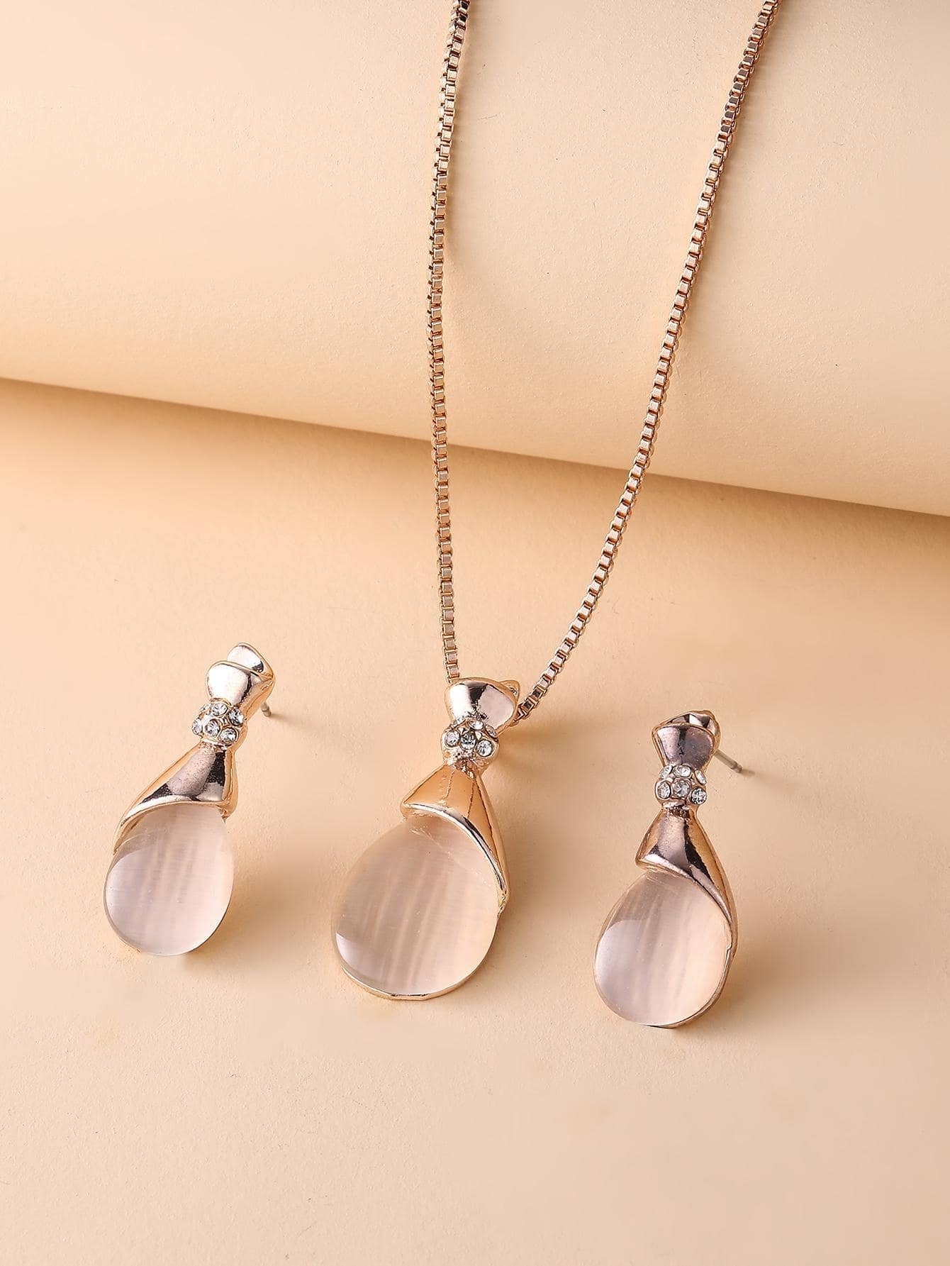 3Pcs/Set Fashion Artificial Opal Decor Jewelry Set for Women for Daily Decoration