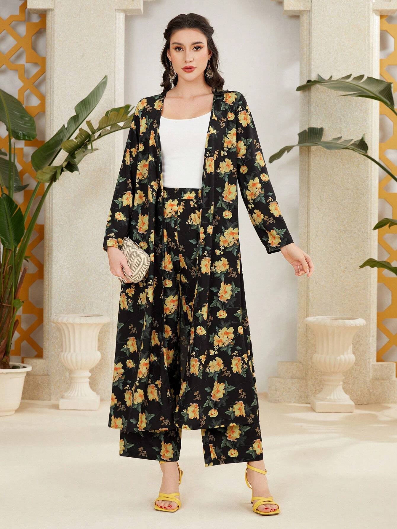 Mulvari Floral Printed Full Sleeve Jacket and Pants 2Pcs/Set