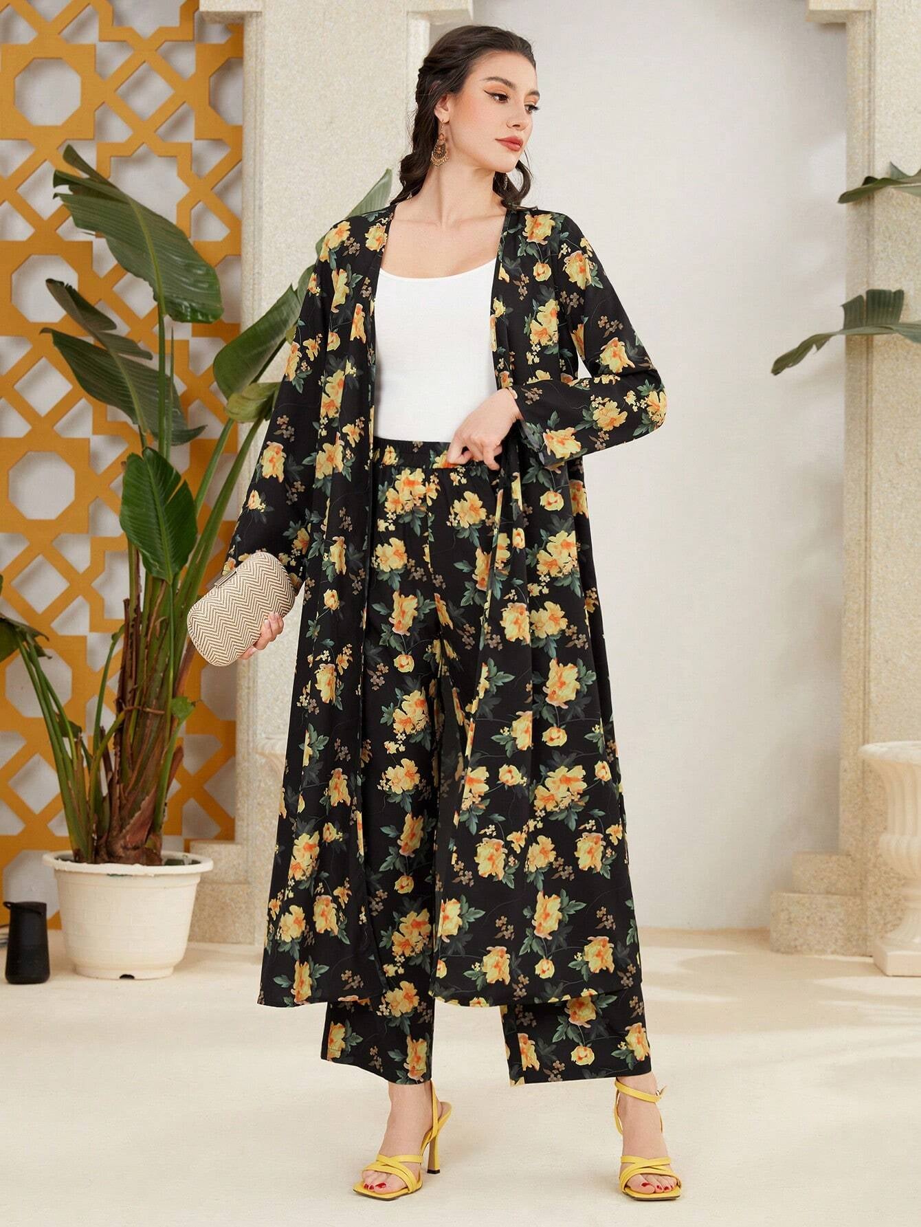 Mulvari Floral Printed Full Sleeve Jacket and Pants 2Pcs/Set